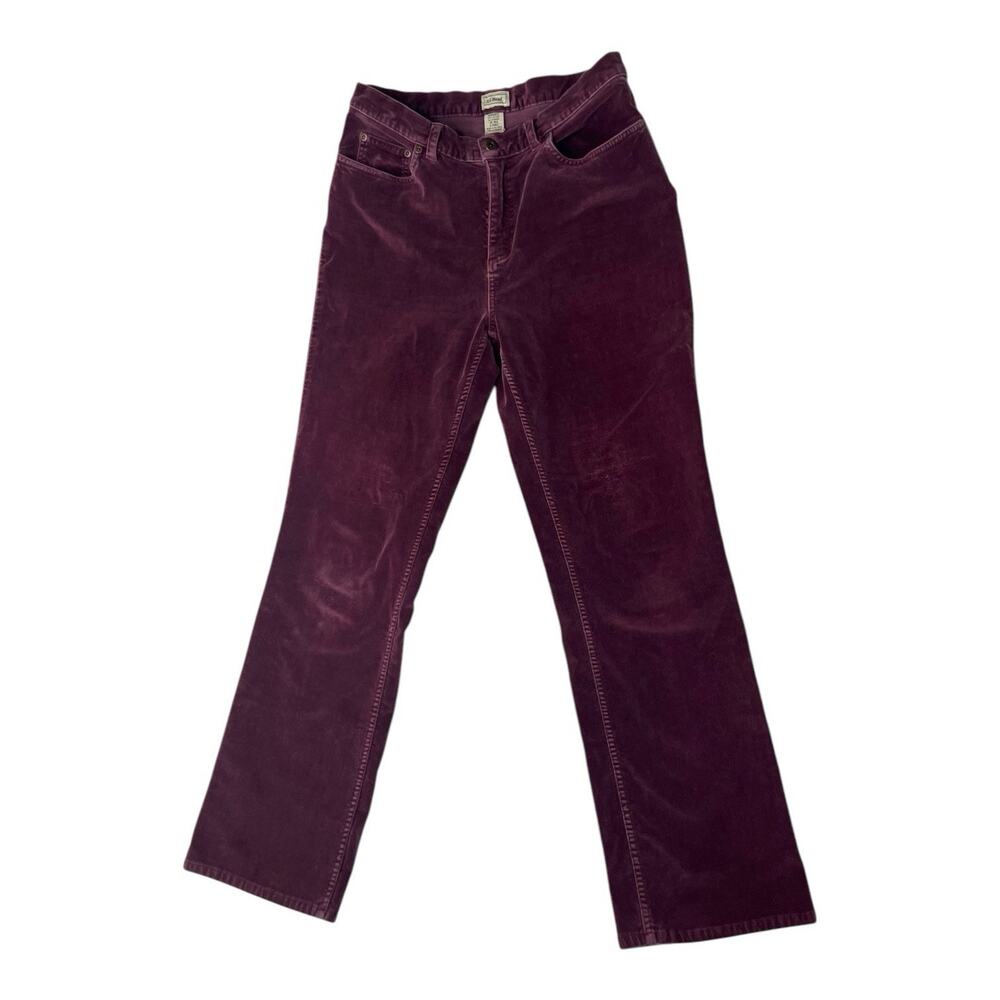 LL Bean Womens Pants Burgundy Velvet Straight Leg Heritage Stretch 10 READ